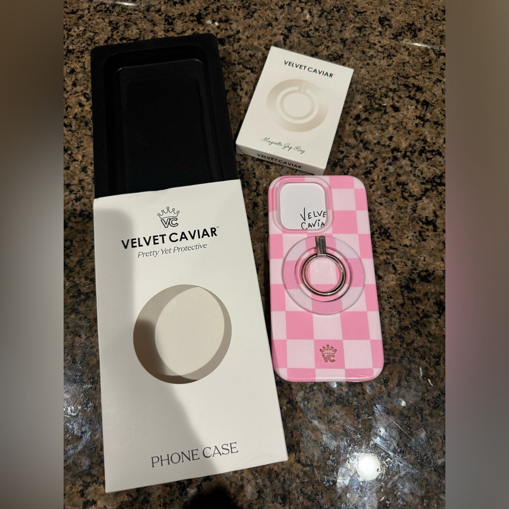 Velvet Cavier phone case with magnetic with magsafe grip ring for iPhone 15pro